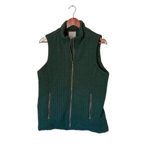 Lemon Tart Green Quilted Full Zip Women's Vest Size M Cable Knit